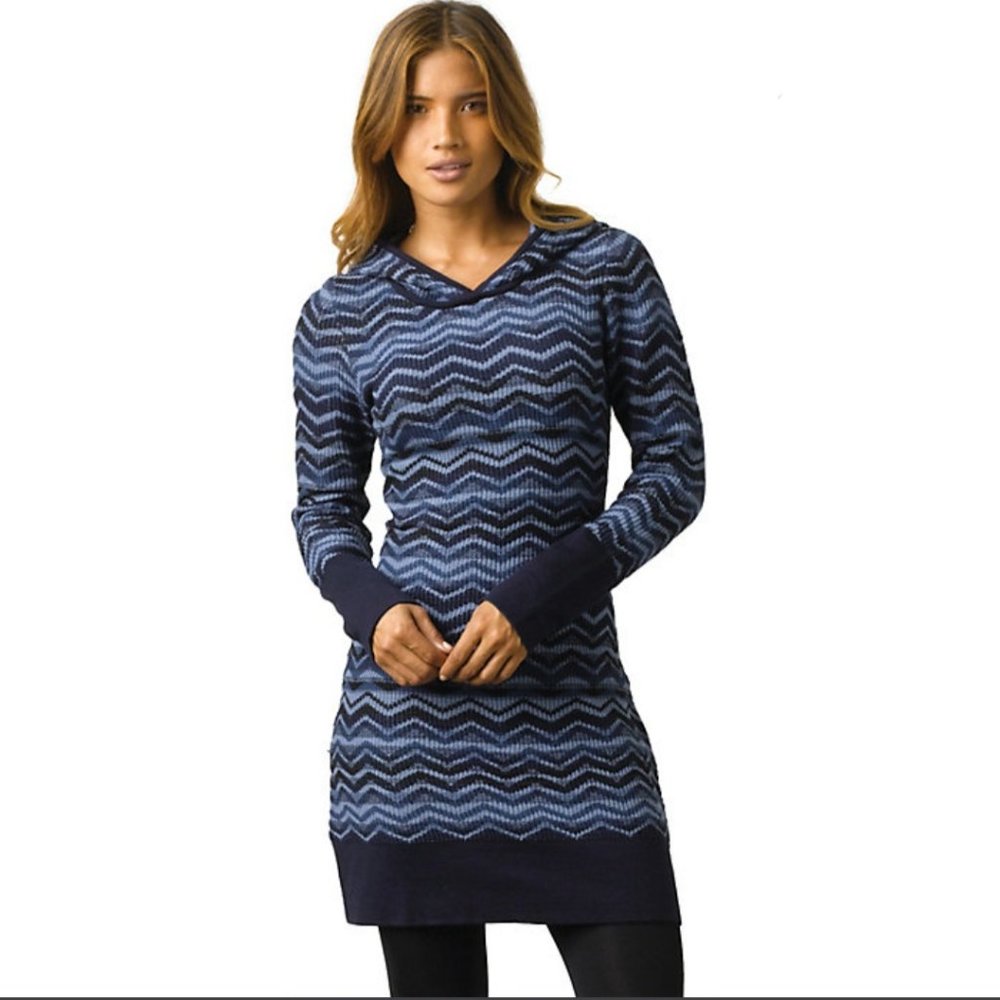 Blue PrAna Meryl Knit Sweater Dress / Tunic Intarsia Medium